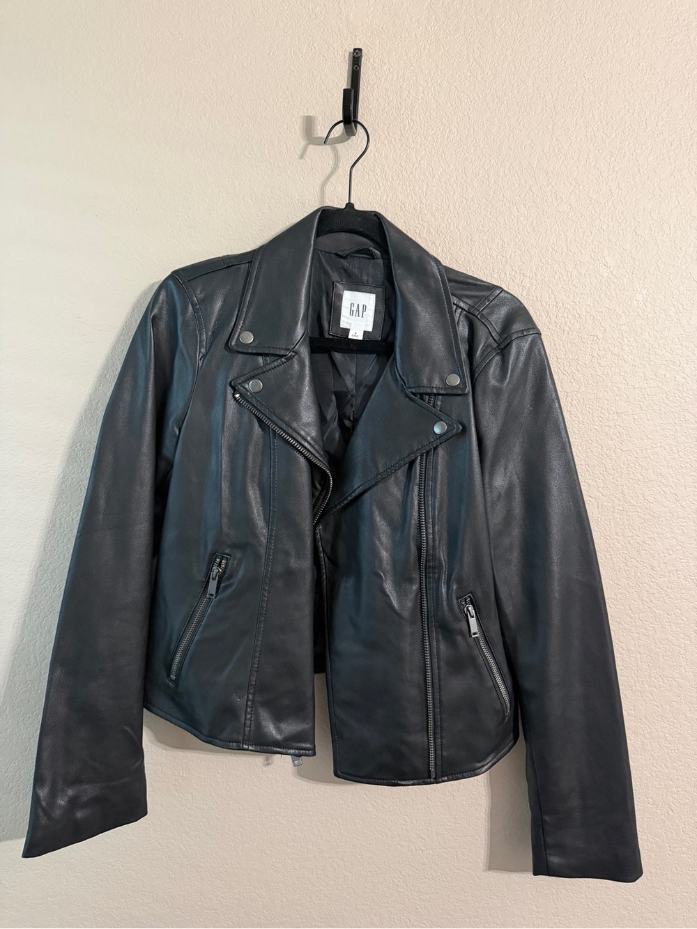 GAP Black Leather Asymmetrical Moto Jacket